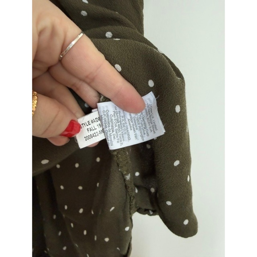Madewell Olive Green Polka Dot Blouse | Draped Henley Top | Size XS - Picture 6 of 10